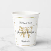 Elegant Wit en Goud Huwelijk Monogram Naam Chic Papieren Bekers (Achterkant)