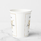 Elegant Wit en Goud Huwelijk Monogram Naam Chic Papieren Bekers (Rechts)