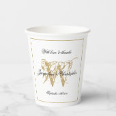 Elegant Wit en Goud Huwelijk Monogram Naam Chic Papieren Bekers (Voorkant)