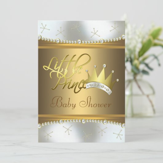 Elegant wit en goud Little Prince Baby shower Kaart (Staand voorkant)