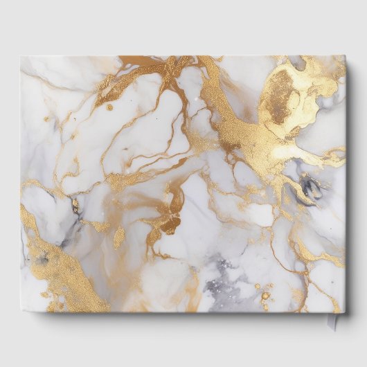 Elegant wit en goud marmeren bruiloft gastenboek (Achterkant)