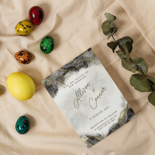 Elegant wit en goud marmeren bruiloft ontwerp kaart