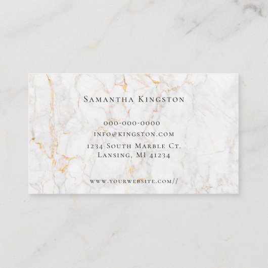 Elegant wit en goud marmeren monogram visitekaartje (Achterkant)