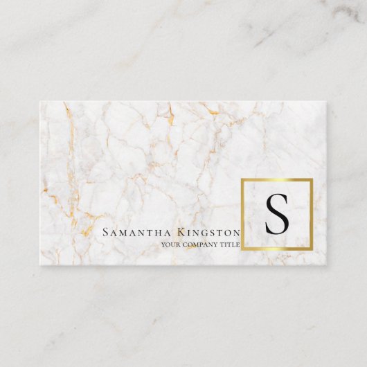 Elegant wit en goud marmeren monogram visitekaartje (Voorkant)