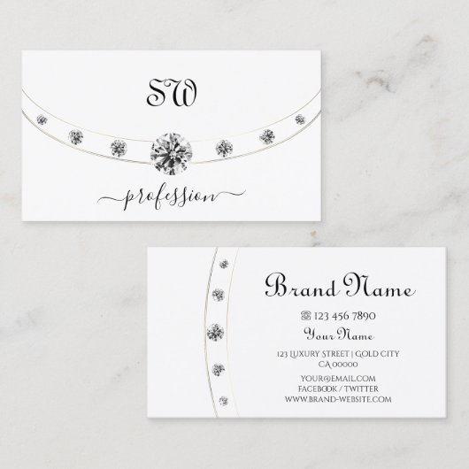 Elegant wit en goud met Initialen Strass Visitekaartje (Voorkant / Achterkant)