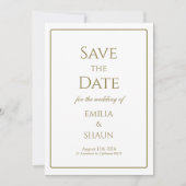 Elegant Wit en Goud Minimalist Save the Date Kaart (Voorkant)