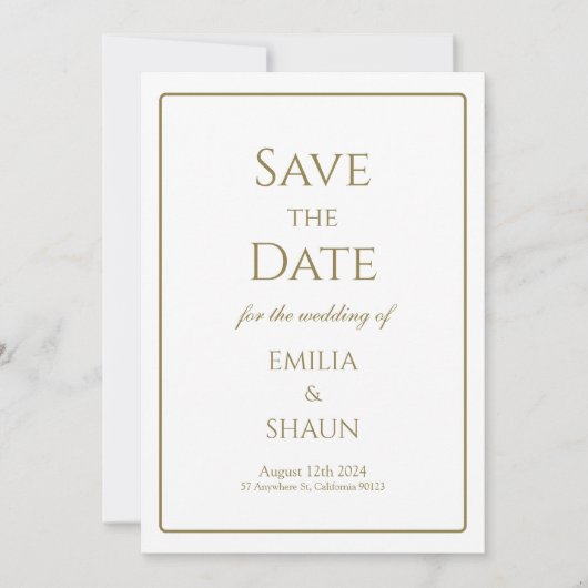 Elegant Wit en Goud Minimalist Save the Date Kaart (Voorkant)