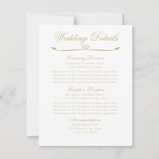 Elegant Wit en Goud Monogram Bruiloft Details Kaart (Voorkant)