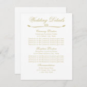 Elegant Wit en Goud Monogram Bruiloft Details Kaart (Voorkant / Achterkant)