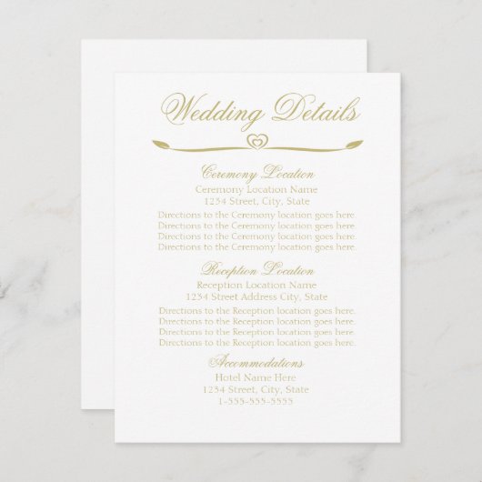 Elegant Wit en Goud Monogram Bruiloft Details Kaart (Voorkant / Achterkant)