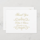 Elegant Wit en Goud Monogram Dank u Briefkaart (Voorkant / Achterkant)