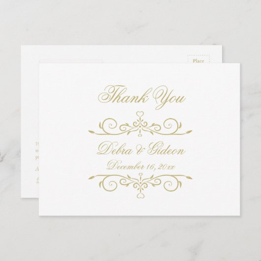 Elegant Wit en Goud Monogram Dank u Briefkaart (Voorkant / Achterkant)