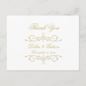 Elegant Wit en Goud Monogram Dank u Briefkaart (Voorkant)