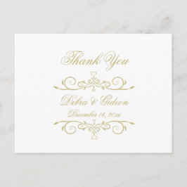 Elegant Wit en Goud Monogram Dank u Briefkaart