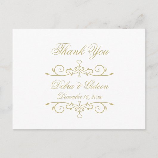 Elegant Wit en Goud Monogram Dank u Briefkaart (Voorkant)