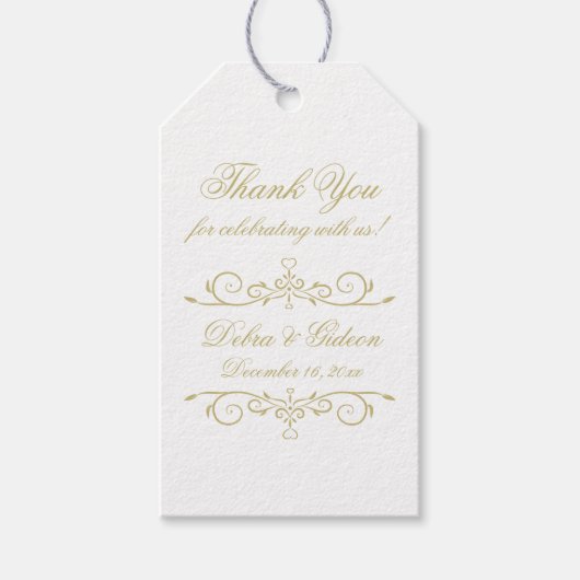 Elegant Wit en Goud Monogram Dank u Cadeaulabel (Voorkant)