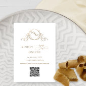 Elegant Wit en Goud Monogram QR Code RSVP Informatiekaartje