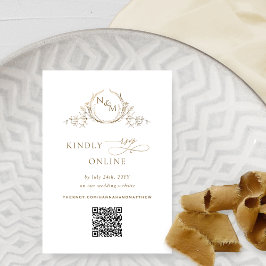 Elegant Wit en Goud Monogram QR Code RSVP Informatiekaartje