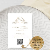 Elegant Wit en Goud Monogram QR Code RSVP Informatiekaartje