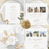 Elegant Wit en Goud Monogram QR Code RSVP Informatiekaartje