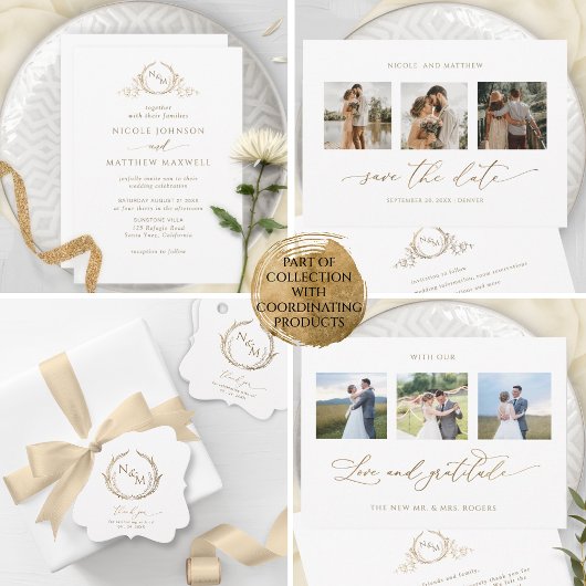 Elegant Wit en Goud Monogram QR Code RSVP Informatiekaartje