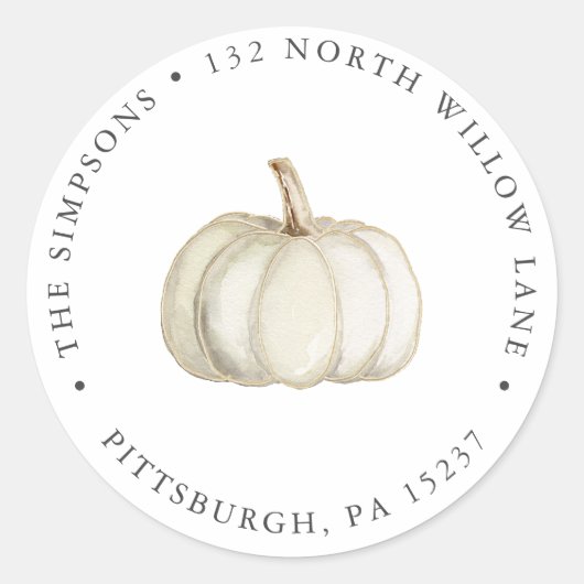 Elegant Wit en Goud Pompoen Retouradres Ronde Sticker (Voorkant)