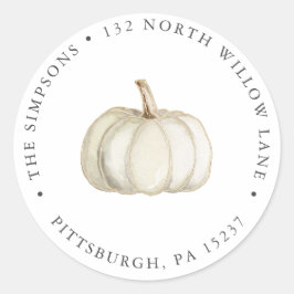 Elegant Wit en Goud Pompoen Retouradres Ronde Sticker