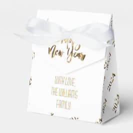 Elegant Wit en Goud Script Gelukkig Nieuwjaar 2024 Bedankdoosjes