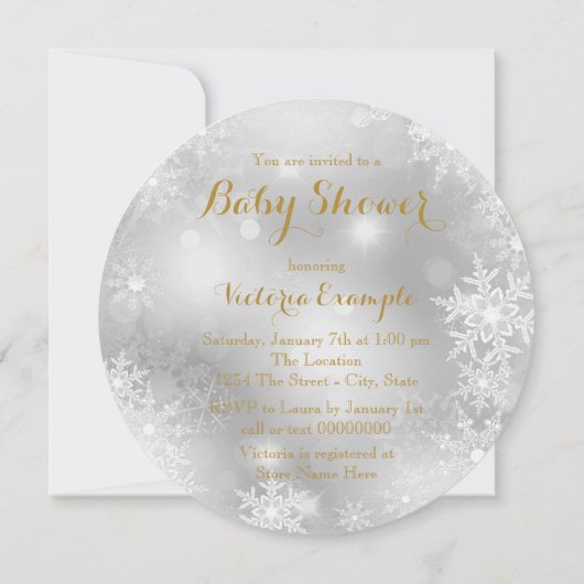 Elegant wit en goud sneeuwvlok Baby shower Kaart (Achterkant)