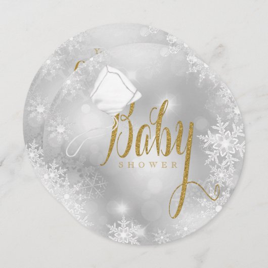 Elegant wit en goud sneeuwvlok Baby shower Kaart (Voorkant / Achterkant)