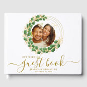 Elegant wit en goud twee foto's bruiloft gastenboek (Voorkant)