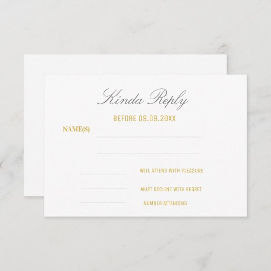 Elegant Wit en Goud Verjaardag Reactie RSVP Kaartje (Voorkant / Achterkant)