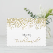 Elegant wit en goud, wil je mijn bruidsmeisje zijn kaart (Staand voorkant)