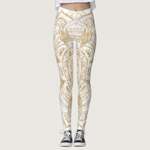 Elegant wit en gouden Mandala handgeschreven ontwe Leggings