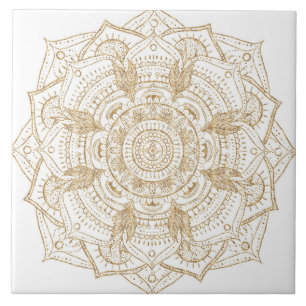 Elegant wit en gouden Mandala handgeschreven ontwe Tegeltje