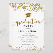 Elegant wit en gouden Sparkle Glitter Afstuderen Kaart (Voorkant / Achterkant)