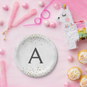Elegant wit en goudfolie Confetti Monogram Papieren Bordje (Feest)