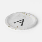 Elegant wit en goudfolie Confetti Monogram Papieren Bordje (Gekanteld)