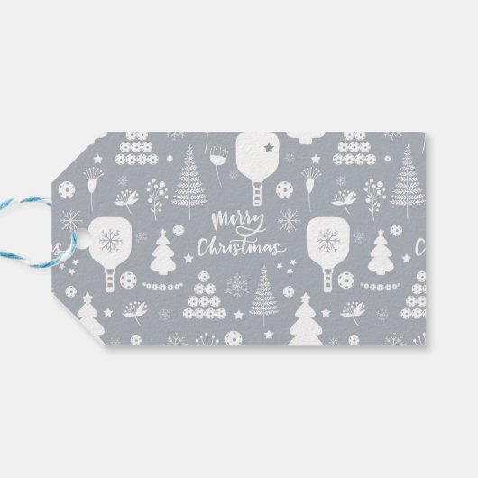 Elegant wit en grijs kerst cadeaulabel (Achterkant Horizontaal)