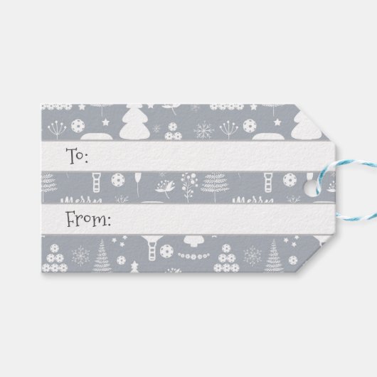 Elegant wit en grijs kerst cadeaulabel (Voorkant (Horizontaal))