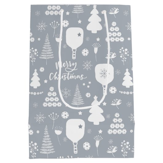 Elegant wit en grijs kerst medium cadeauzakje (Achterkant)