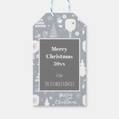 Elegant wit en grijs vrolijk kerstfeest horizontaa cadeaulabel (Voorkant)