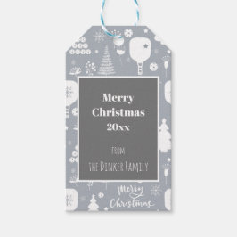 Elegant wit en grijs vrolijk kerstfeest horizontaa cadeaulabel