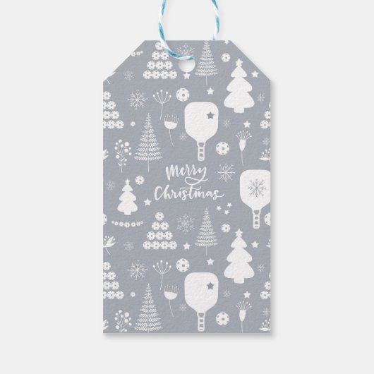 Elegant wit en grijs vrolijk kerstfeest horizontaa cadeaulabel (Achterkant)