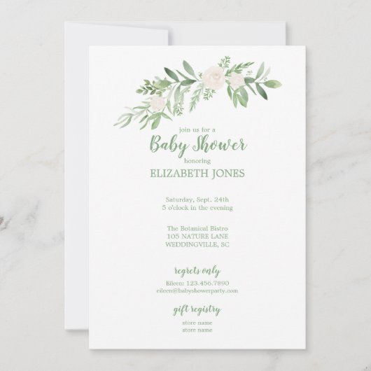 Elegant wit en groen Baby shower Kaart (Voorkant)