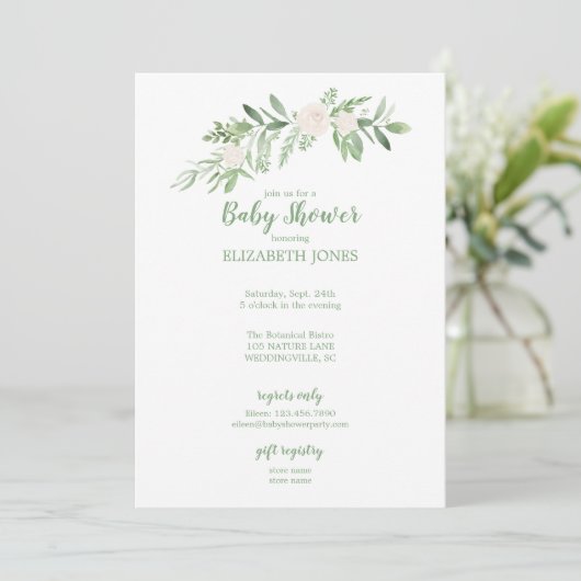 Elegant wit en groen Baby shower Kaart (Staand voorkant)