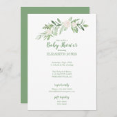 Elegant wit en groen Baby shower Kaart (Voorkant / Achterkant)