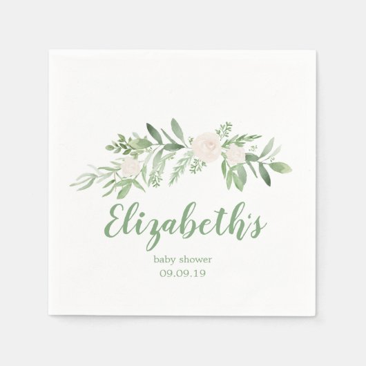 Elegant wit en groen Baby shower Servet (Voorkant)