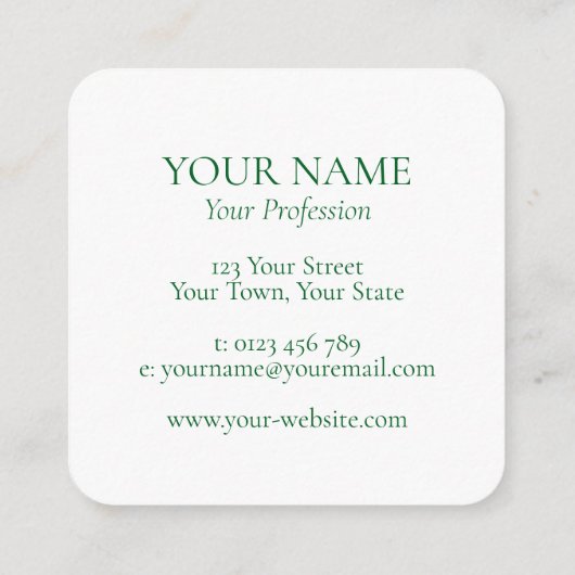 Elegant wit en groen botanisch Visitekaartje (Achterkant)