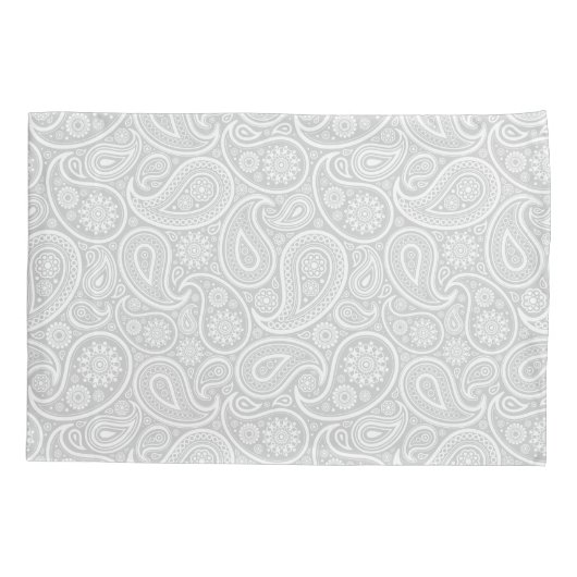 Elegant wit en lichtgrijs paisley patroon kussensloop (Achterkant)